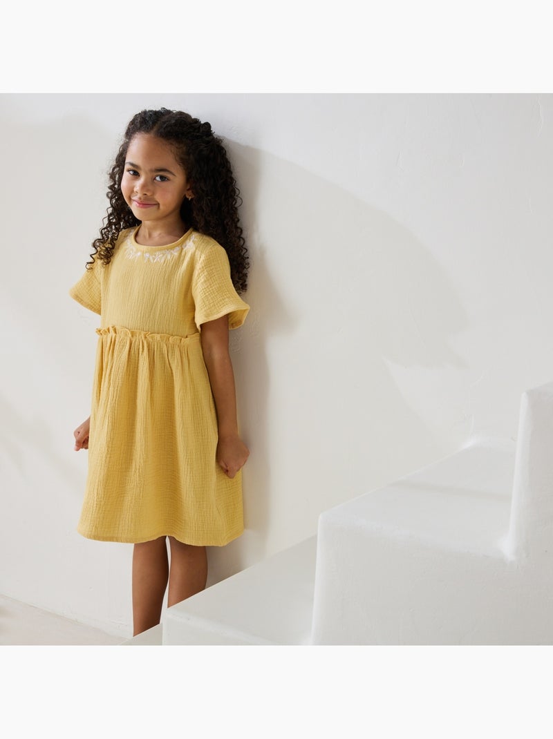 Robe enfant en gaze de coton Camila Jaune - Kiabi