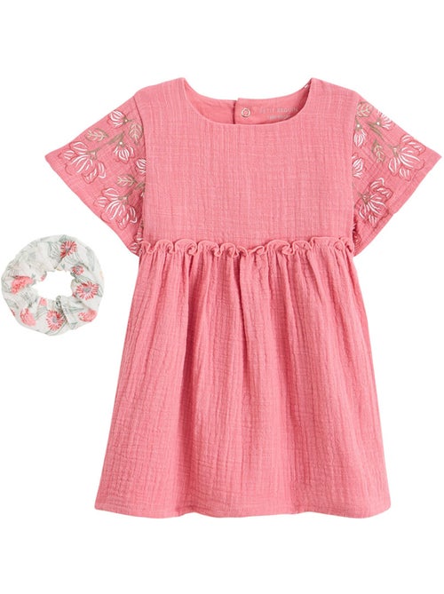 Robe enfant en gaze de coton + chouchou Anaelle - Kiabi