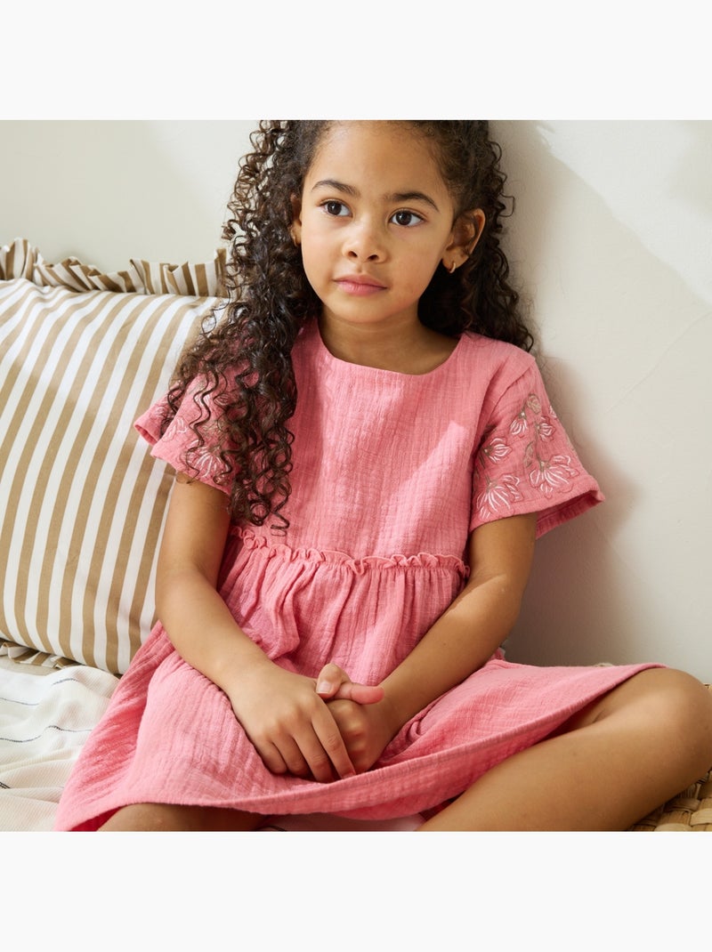 Robe enfant en gaze de coton + chouchou Anaelle Rose - Kiabi