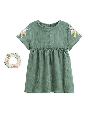 Robe enfant en gaze de coton + chouchou Pivoina