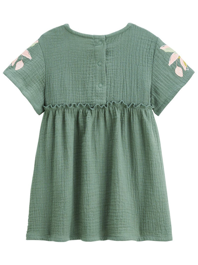 Robe enfant en gaze de coton + chouchou Pivoina Kaki - Kiabi