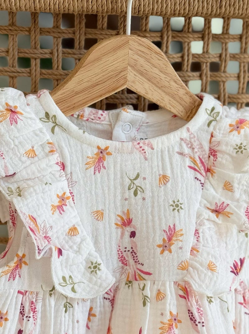 Robe enfant en gaze de coton Fiesta Ecru - Kiabi