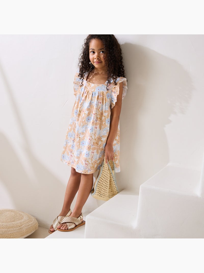 Robe enfant en gaze de coton Praline Peche - Kiabi