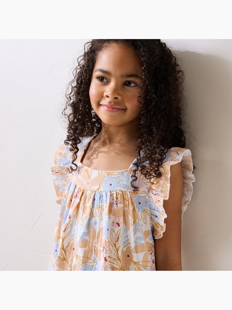 Robe enfant en gaze de coton Praline Peche - Kiabi