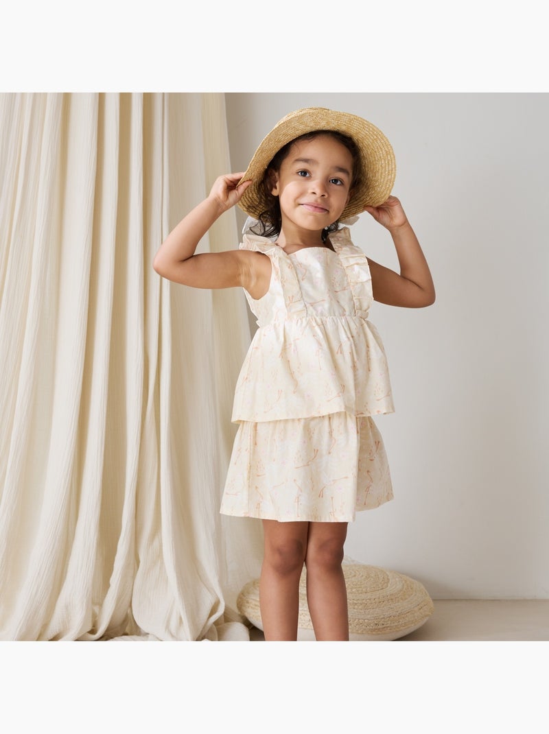 Robe enfant en popeline Poésie d'été Beige - Kiabi