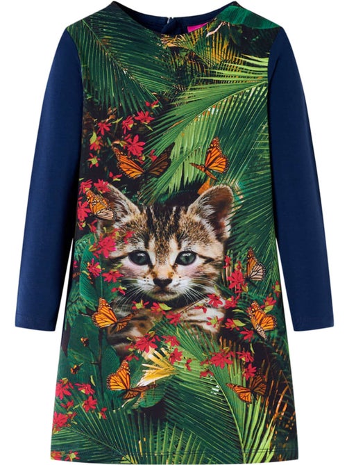 Robe enfant manches longues imprimé chat foncé - vidaxl - Kiabi Robe enfant manches longues imprimé chat foncé - vidaxl - Kiabi