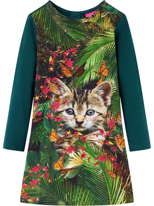 Robe enfant manches longues imprimé chat foncé - vidaxl - Kiabi