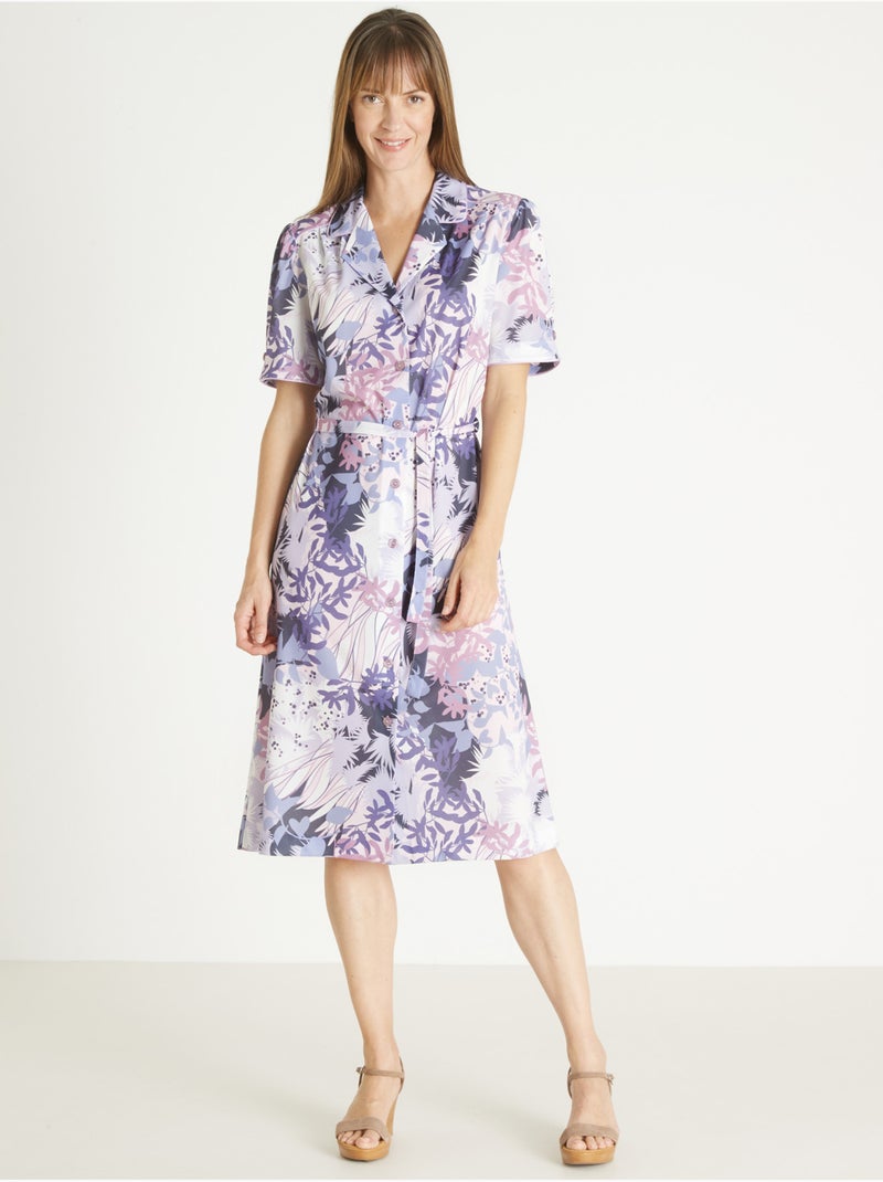 Robe entièrement boutonnée maille fluide - DAXON Bleu Multicolore - Kiabi