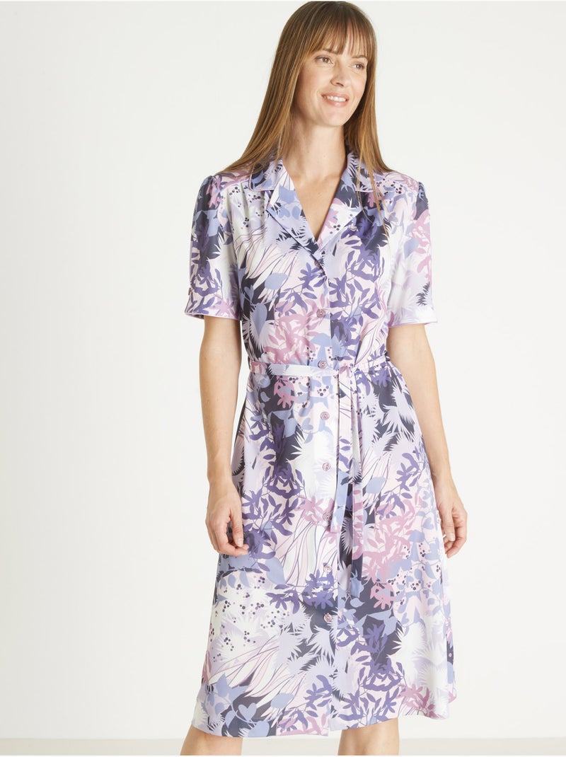 Robe entièrement boutonnée maille fluide - DAXON Bleu Multicolore - Kiabi