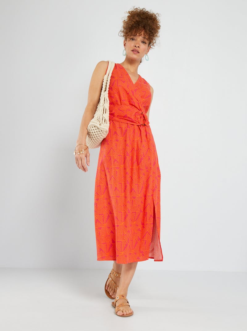 Robe esprit portefeuille en lin Orange - Kiabi