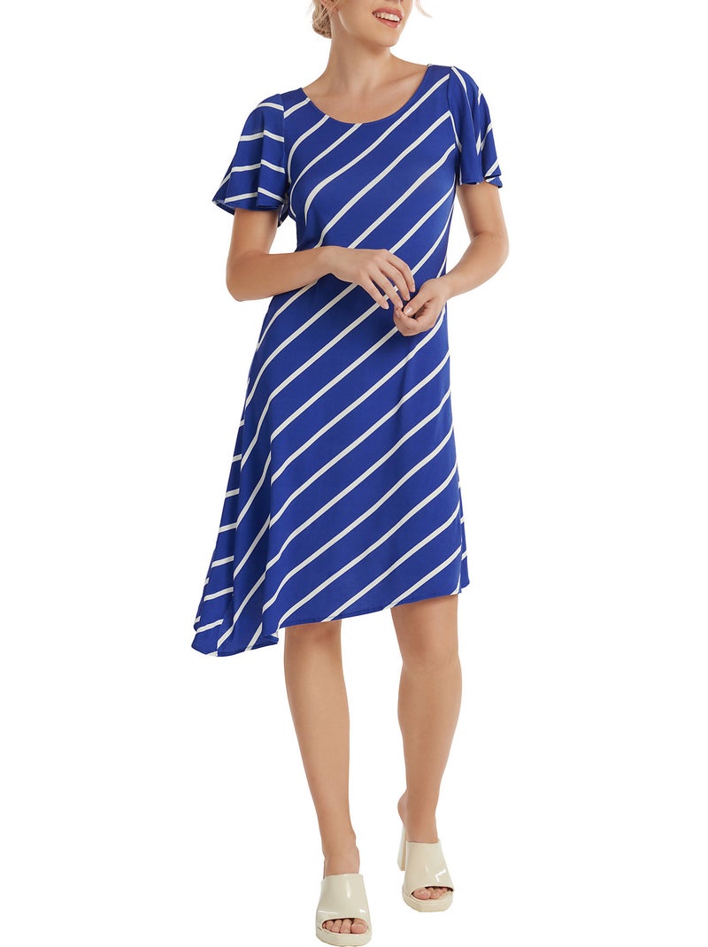 Robe estivale asymétrique manches courtes Rhodes Bleu - Kiabi