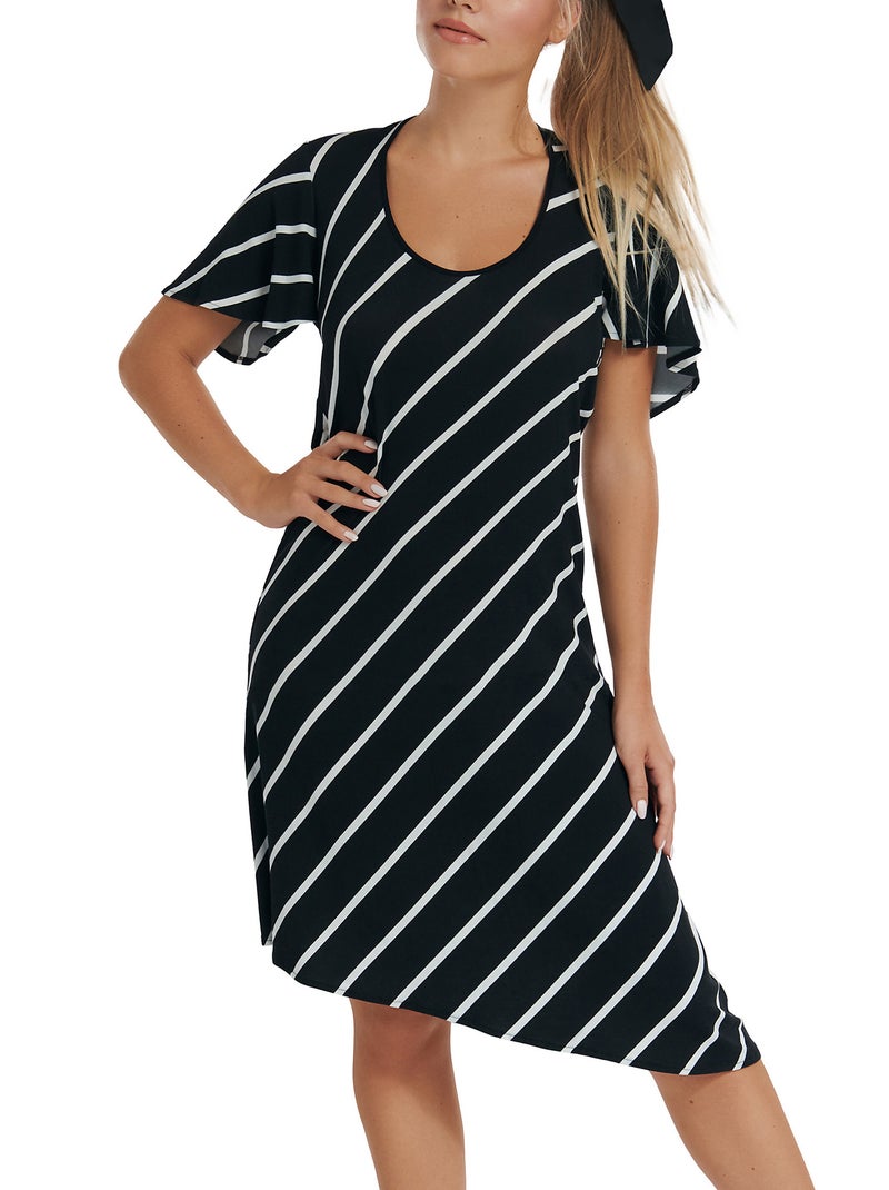 Robe estivale asymétrique manches courtes Rhodes Noir - Kiabi