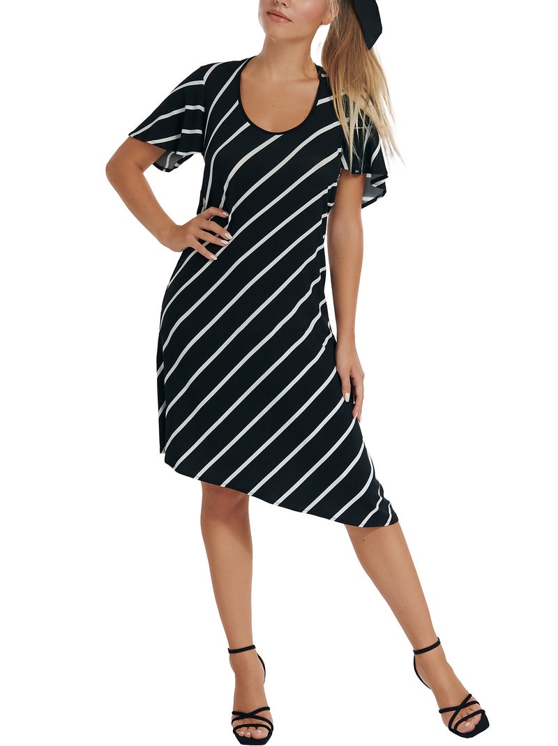 Robe estivale asymétrique manches courtes Rhodes Noir - Kiabi