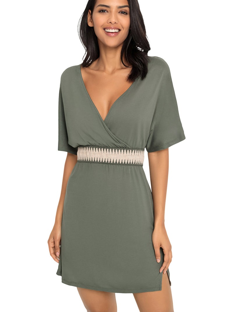 Robe estivale décolleté V Zick Zack Kaki - Kiabi