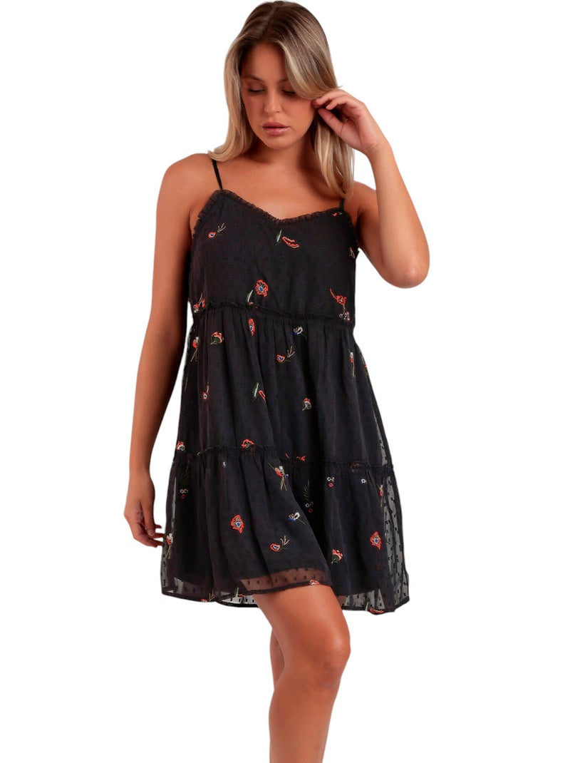 Robe estivale fines bretelles Oriental Flowers Noir - Kiabi