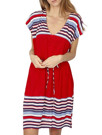 Robe estivale manches courtes Elegant Stripes rouge