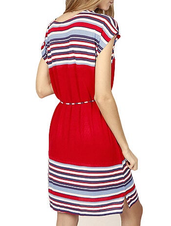 Robe estivale manches courtes Elegant Stripes rouge