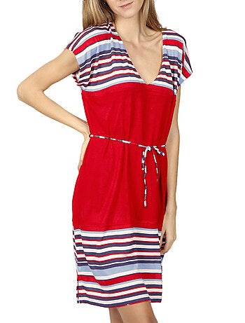 Robe estivale manches courtes Elegant Stripes rouge