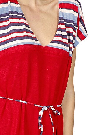 Robe estivale manches courtes Elegant Stripes rouge