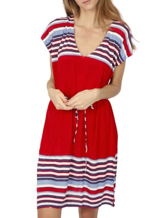 Robe estivale manches courtes Elegant Stripes rouge