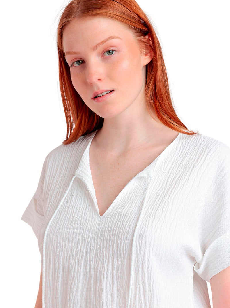 Robe estivale manches courtes Linen Style Blanc - Kiabi