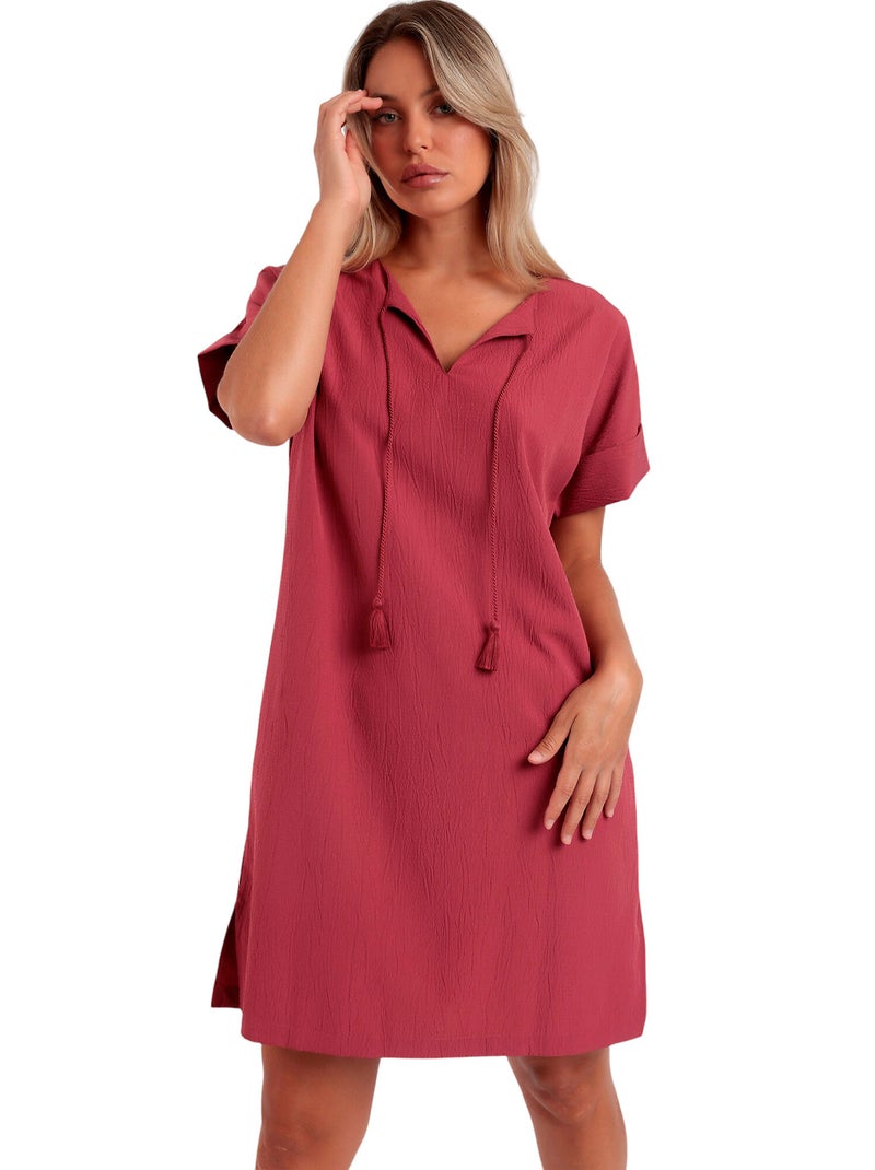 Robe estivale manches courtes Linen Style Rouge - Kiabi