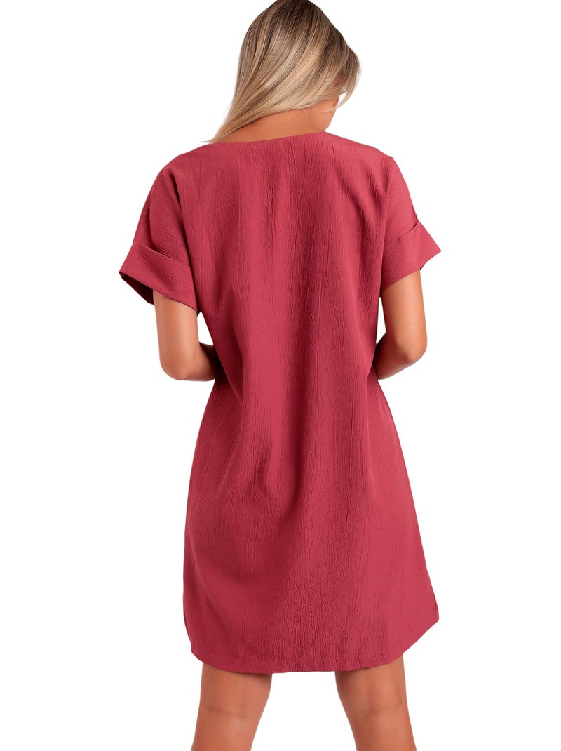Robe estivale manches courtes Linen Style Rouge - Kiabi