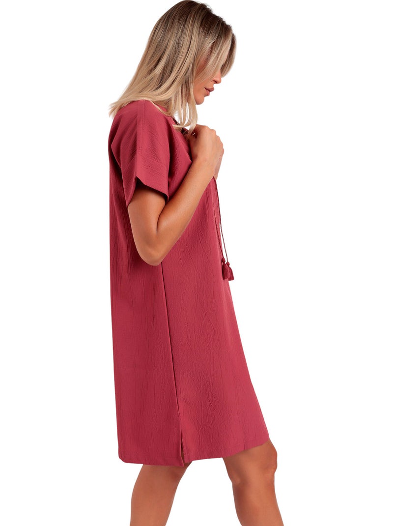 Robe estivale manches courtes Linen Style Rouge - Kiabi