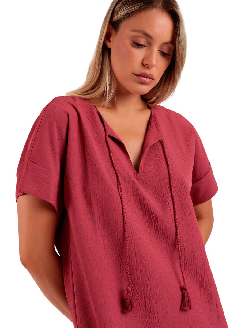 Robe estivale manches courtes Linen Style Rouge - Kiabi