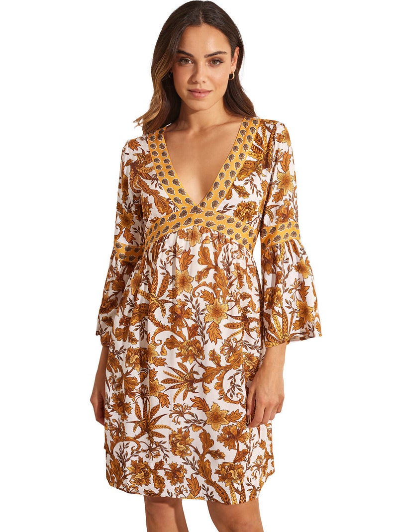 Robe estivale manches trois-quarts ACANTHUS Jaune - Kiabi