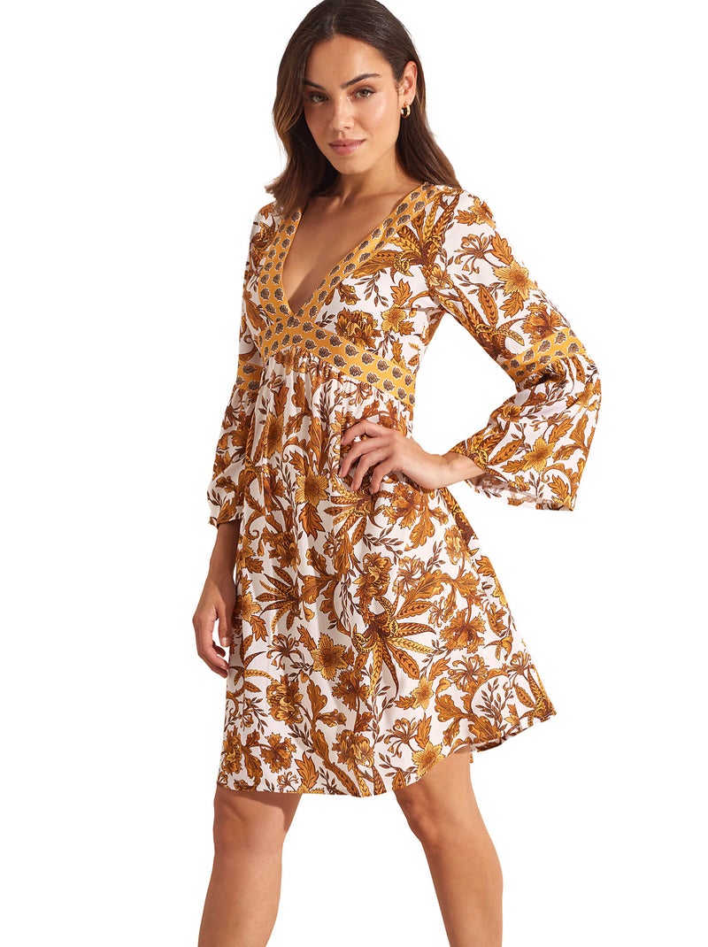 Robe estivale manches trois-quarts ACANTHUS Jaune - Kiabi