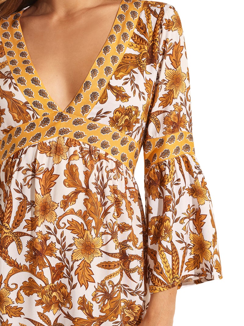 Robe estivale manches trois-quarts ACANTHUS Jaune - Kiabi