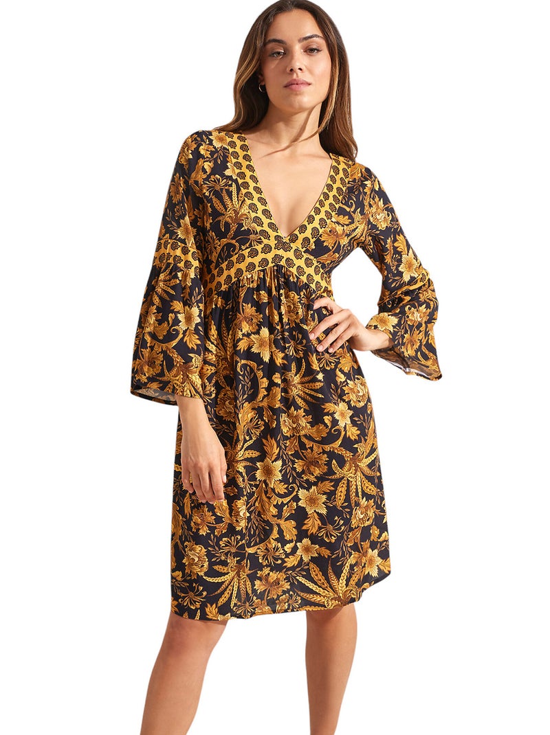 Robe estivale manches trois-quarts ACANTHUS Noir - Kiabi
