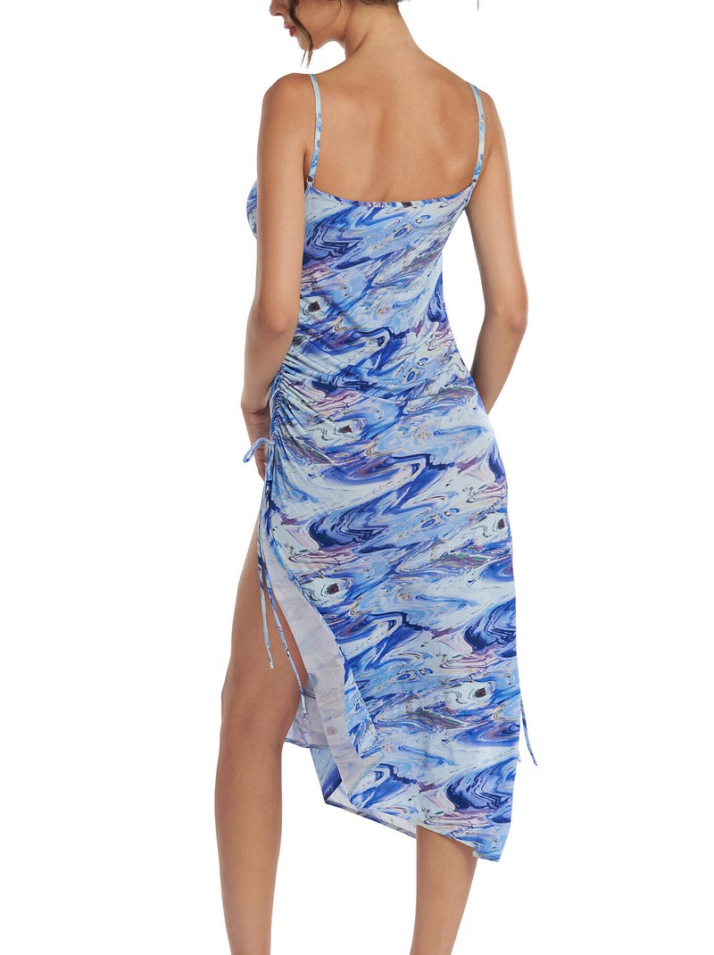 Robe estivale mi-longue à fines bretelles Indonesia Bleu - Kiabi
