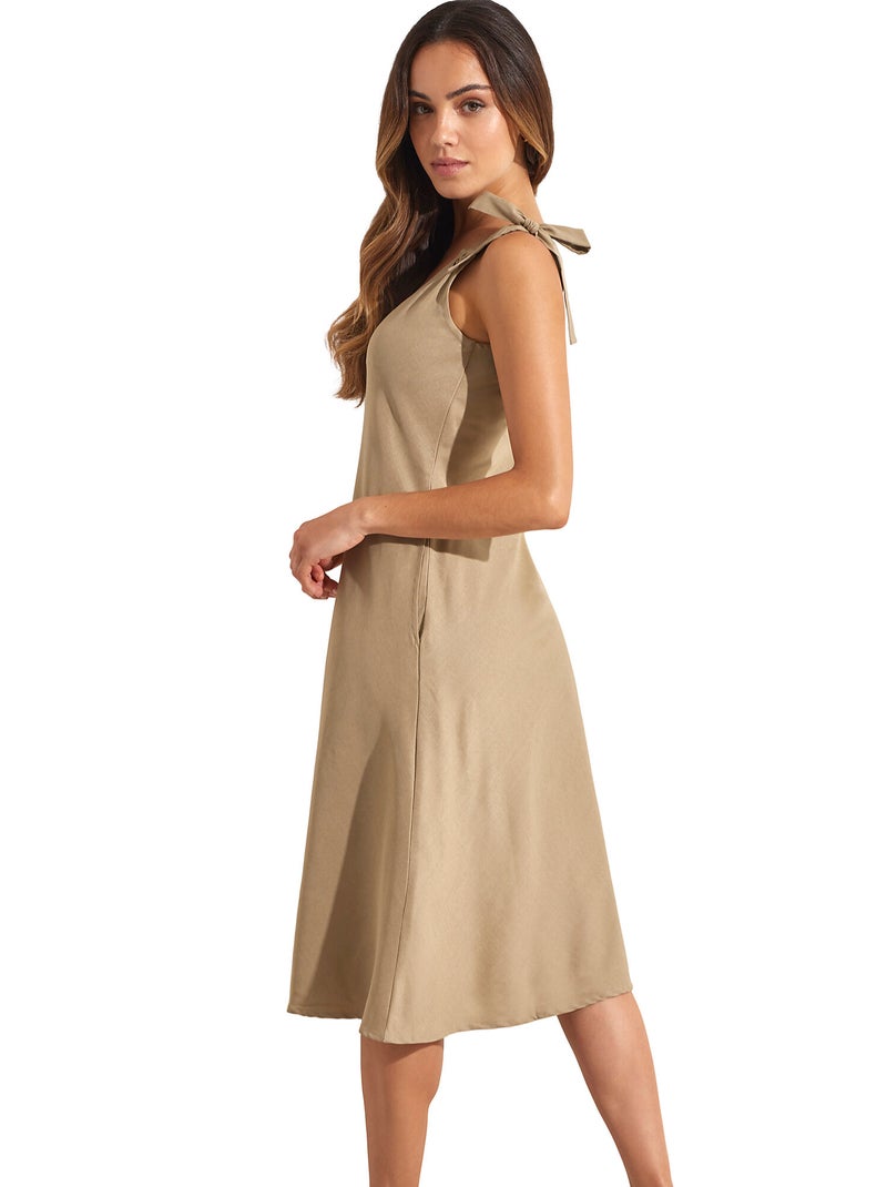 Robe estivale mi-longue à nouettes COMPLEMENTOS Kaki - Kiabi