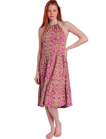 Robe estivale mi-longue dos nu Pink And Green