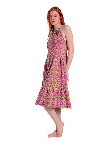 Robe estivale mi-longue dos nu Pink And Green