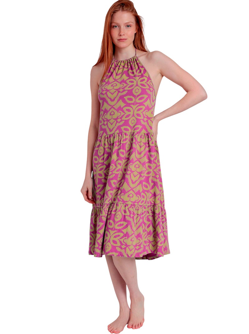 Robe estivale mi-longue dos nu Pink And Green Violet - Kiabi