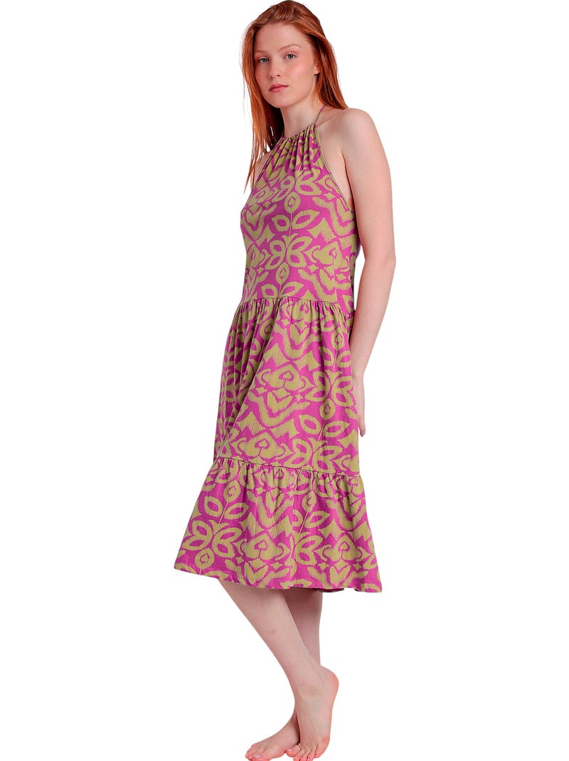 Robe estivale mi-longue dos nu Pink And Green Violet - Kiabi