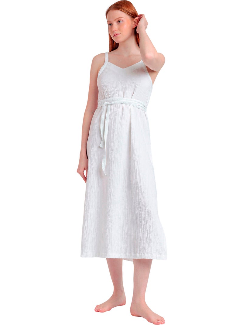 Robe estivale mi-longue fines bretelles Linen Style Blanc - Kiabi