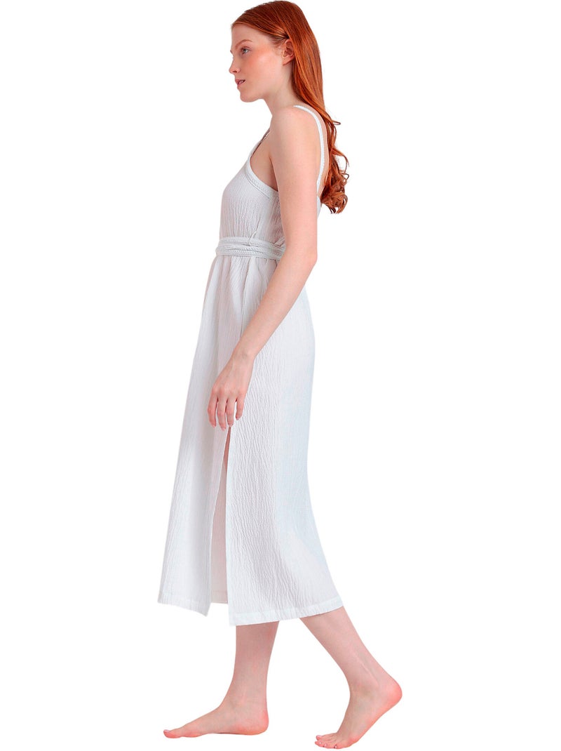 Robe estivale mi-longue fines bretelles Linen Style Blanc - Kiabi