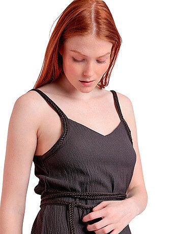 Robe estivale mi-longue fines bretelles Linen Style