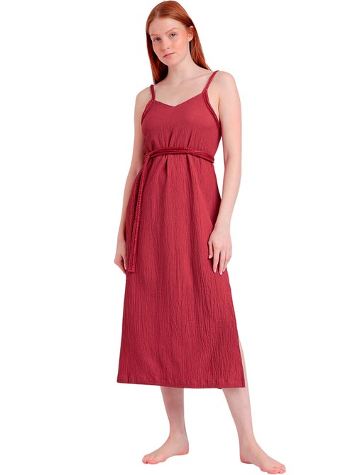 Robe estivale mi-longue fines bretelles Linen Style - Kiabi