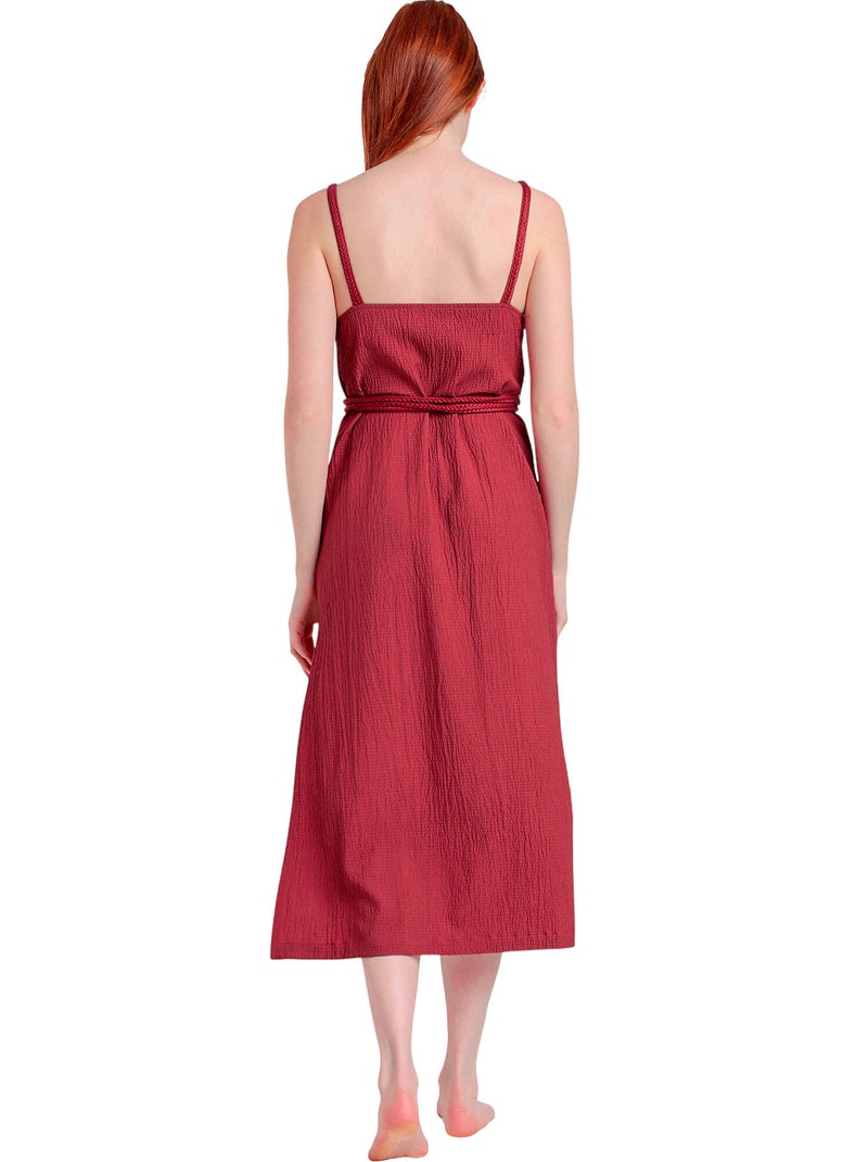 Robe estivale mi-longue fines bretelles Linen Style Rouge - Kiabi