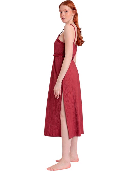 Robe estivale mi-longue fines bretelles Linen Style - Kiabi