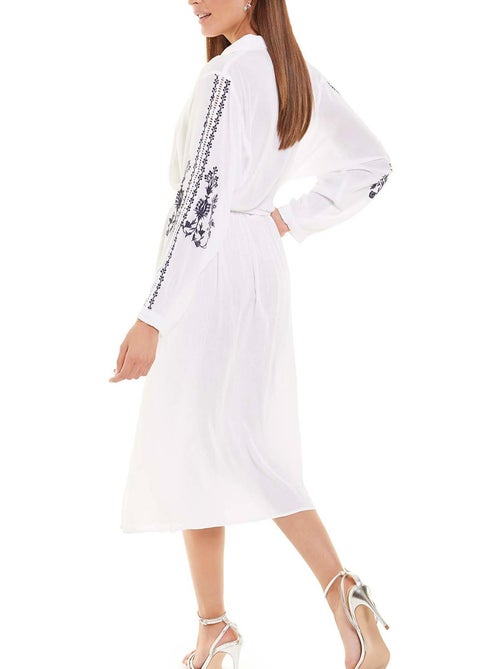 Robe estivale mi-longue manches longues blanc - Kiabi