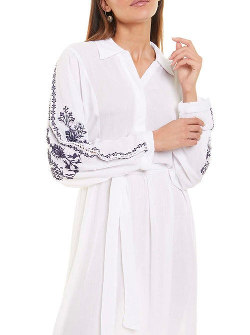 Robe estivale mi-longue manches longues blanc - Kiabi