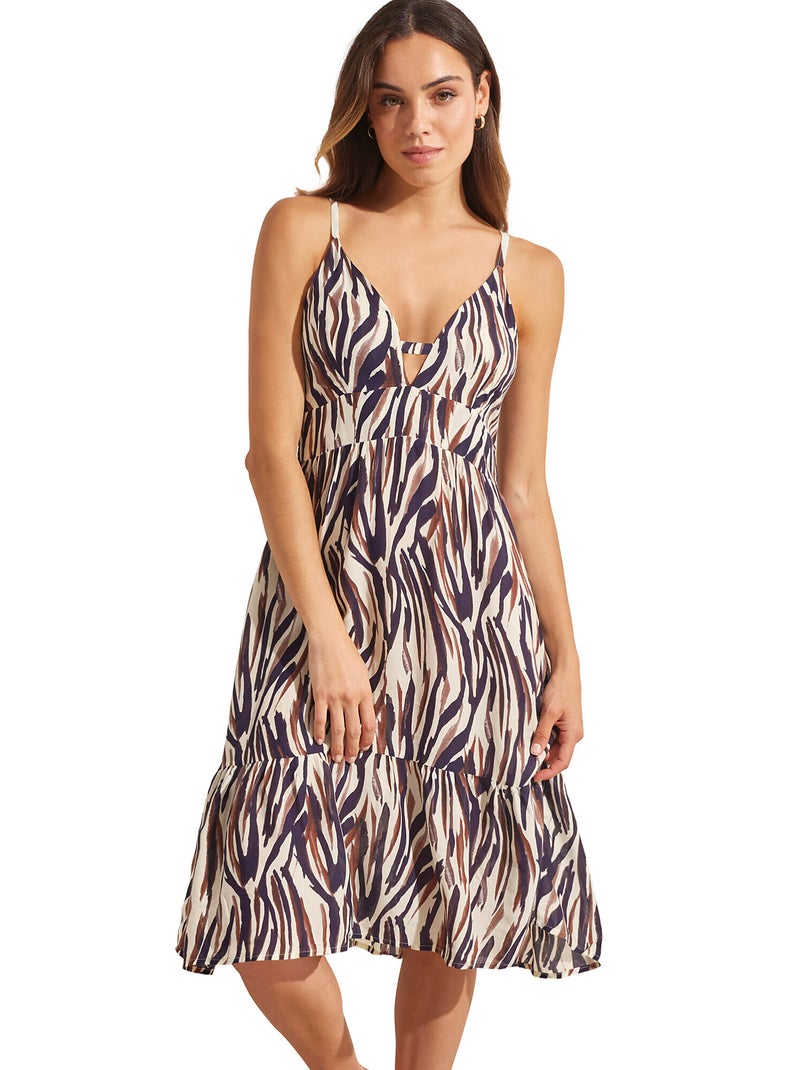 Robe estivale mi-longue SERENGETI Blanc Marron Noir - Kiabi