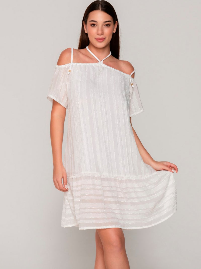 Robe estivale midi épaules tombantes PRAISE Ecru - Kiabi