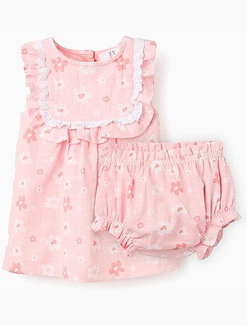 Robe et bloomer en coton à fleurs